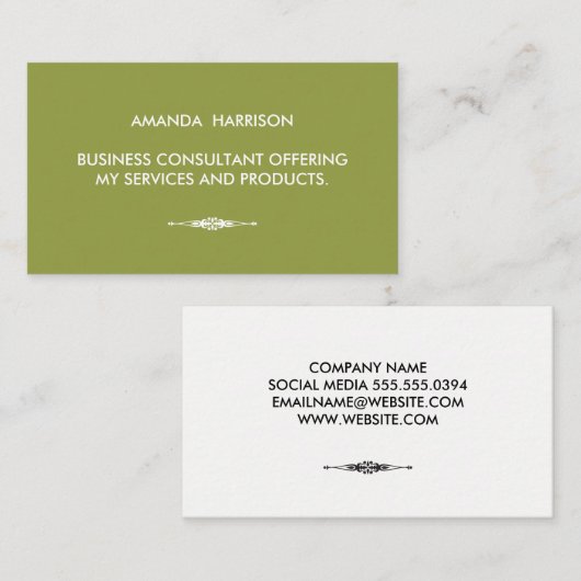 Minimalistischer Text mit verziertem Element grün Visitenkarte (Vorne/Hinten)