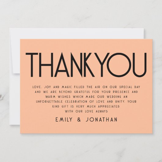 Minimalistischer Text Peach Wedding Vielen Dank Karte (Vorderseite)