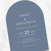 Minimalistischer Text QR Code Dusty Blue Arch Wedd Einladung