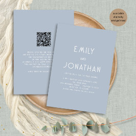 Minimalistischer Text QR Code Dusty Blue Wedding Einladung