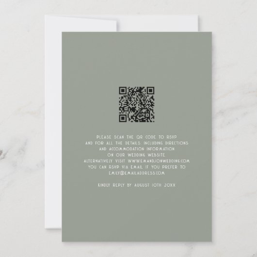 Minimalistischer Text QR Code Sage Wedding Einladung (Rückseite)