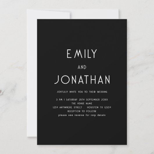 Minimalistischer Text QR Code White Black Wedding Einladung (Vorderseite)