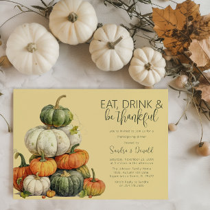 Minimalistischer Thanksgiving-Dinner mit Kürbis Einladung