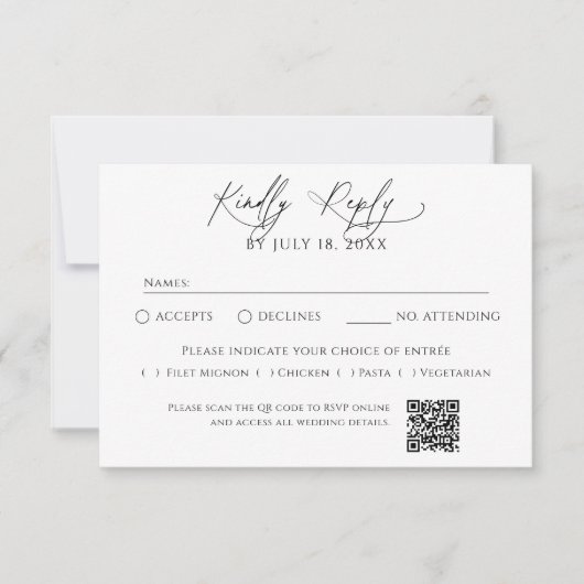 Minimalistischer traditioneller QR-Code-RSVP RSVP Karte (Vorderseite)