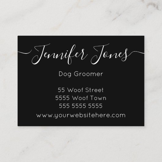 Minimalistischer Trendy Black and White Dog Groomi Visitenkarte (Rückseite)