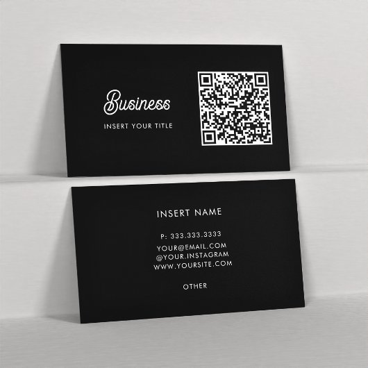 Minimalistischer Trendy Elegante QR Code Black Visitenkarte