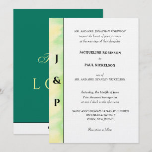 Minimalistischer tropischer grüner gelber Monogram Einladung