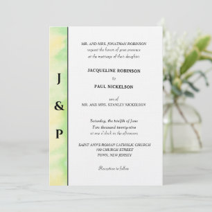 Minimalistischer tropischer grüner gelber Monogram Einladung