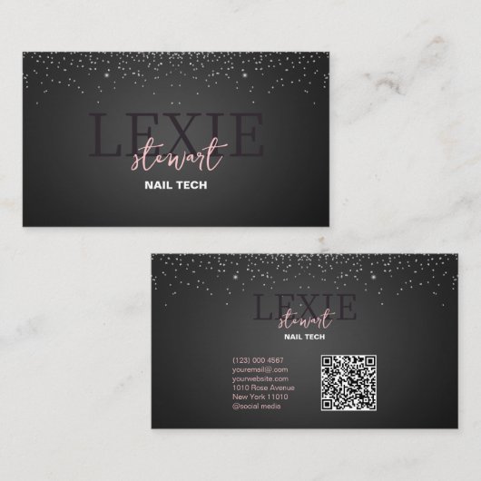 Minimalistischer und eleganter Nail Tech QR Code Visitenkarte (Vorne/Hinten)