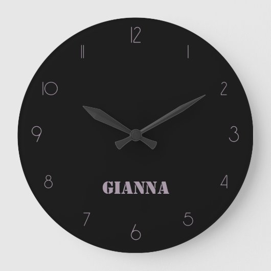 Minimalistischer und eleganter Name der schwarzen Große Wanduhr (Vorderseite)