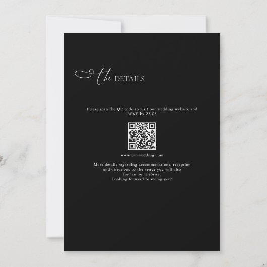 Minimalistischer und moderner Black QR Code 2 bei  Einladung (Rückseite)