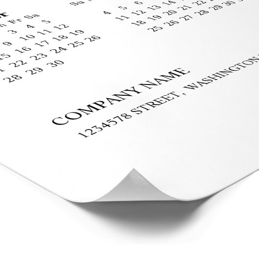 Minimalistischer Unternehmenskalender 2026 Poster (Ecke)