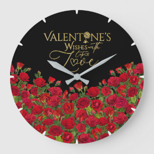 Minimalistischer Valentins-Gold-Kalligrafie-Rosen Große Wanduhr