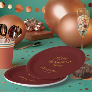 Minimalistischer Valentinstag Liebes-Themen-Maroon Pappteller