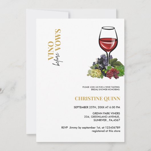Minimalistischer Vino vor dem Gelübde Brautparty W Einladung (Vorderseite)