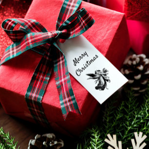 Minimalistischer Vintage-Frohe-Weihnachten-Engel Geschenkanhänger