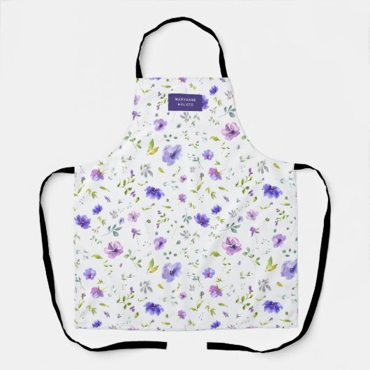 Minimalistischer Violengarten lila Monogramm-Schür Schürze (Vorderseite)