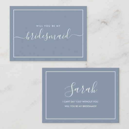 Minimalistischer Vorschlag für eine Blue Bridesmai Mitteilungskarte (Vorne/Hinten)