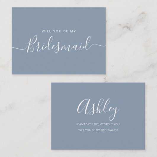 Minimalistischer Vorschlag für eine Blue Bridesmai Mitteilungskarte (Vorne/Hinten)