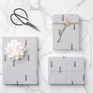 Minimalistischer Wald auf Hellgrau Geschenkpapier Set