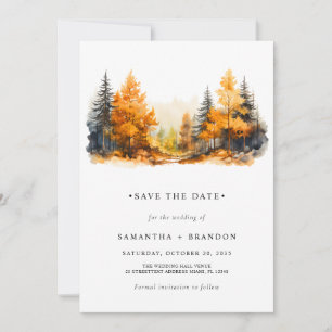 Minimalistischer Wald in Herbstfarben Save The Date