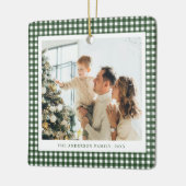 Minimalistischer Waldgrüner Gingham-Foto Keramikornament (Links)
