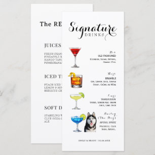 Minimalistischer Wasserfarben-Cocktail Signature-D Menükarte