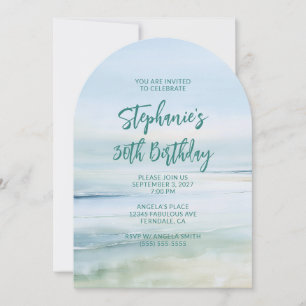 Minimalistischer Wasserfarben-Geburtstag am Meer z Einladung
