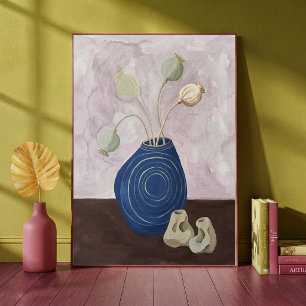 Minimalistischer Wasserfarben-Mohnkapsel-Kunst-Dru Poster