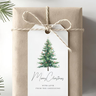 Minimalistischer Wasserfarben-Weihnachtsbaum Geschenkanhänger
