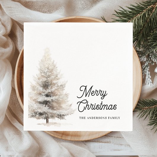 Minimalistischer Wasserfarben-Weihnachtsbaum perso Serviette