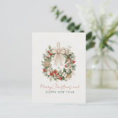 Minimalistischer Wasserfarben-Weihnachtskranz Postkarte (Stehend Vorderseite)
