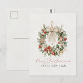 Minimalistischer Wasserfarben-Weihnachtskranz Postkarte (Vorne/Hinten)