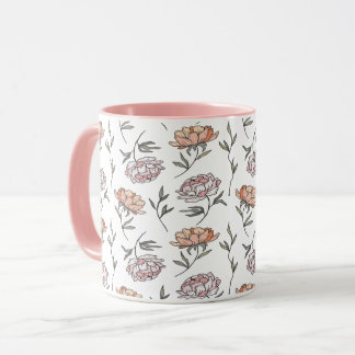 Minimalistischer weicher rosa floraler botanischer tasse