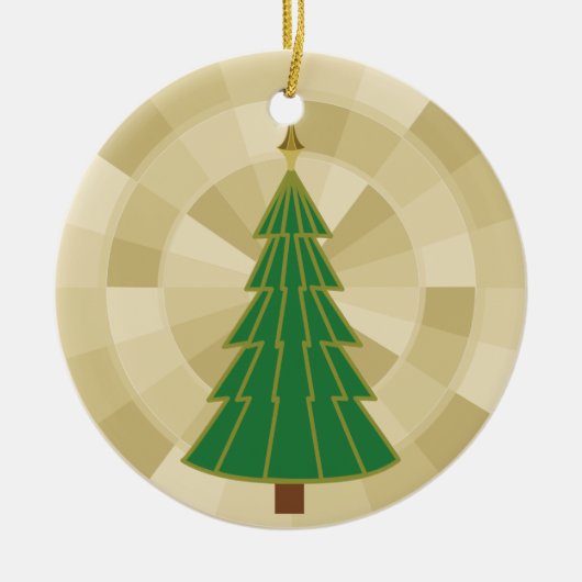 Minimalistischer Weihnachtsbaum auf Gold Keramik Ornament (Vorne)