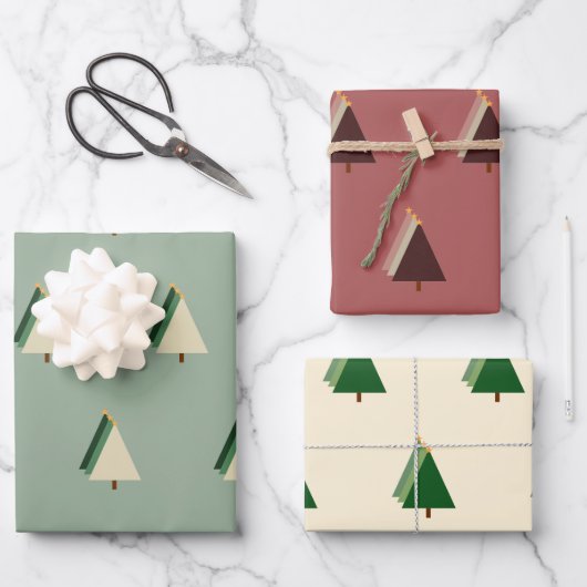 Minimalistischer Weihnachtsbaum grün Geschenkpapier Set (Vorderseite)