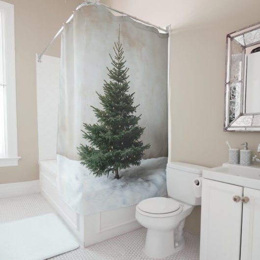 Minimalistischer Weihnachtsbaum mit sanften Lichte Duschvorhang (Beispiel)