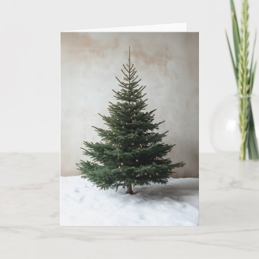 Minimalistischer Weihnachtsbaum mit sanften Lichte Einladung (Vorderseite)