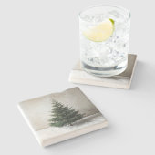 Minimalistischer Weihnachtsbaum mit sanften Lichte Steinuntersetzer (Seitenansicht)