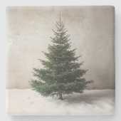 Minimalistischer Weihnachtsbaum mit sanften Lichte Steinuntersetzer (Vorderseite)