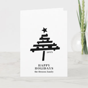 Minimalistischer Weihnachtsbaum Schwarz-Weiß-Famil Feiertagskarte