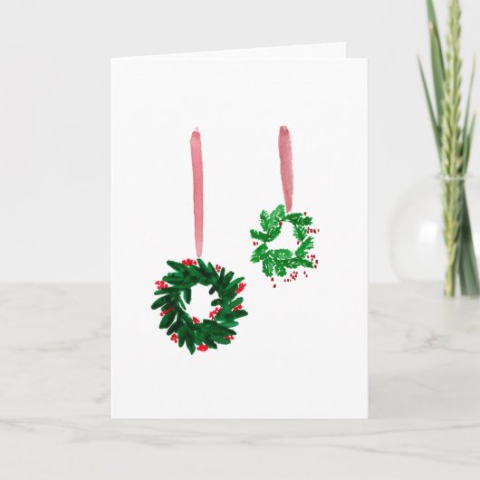Minimalistischer Weihnachtskranz Feiertagskarte (Vorderseite)