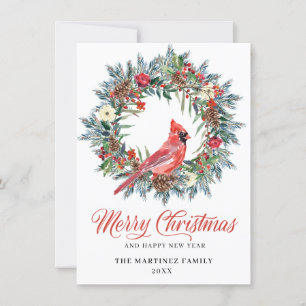 Minimalistischer Weihnachtskranz mit Kardinal-Gruß Feiertagskarte