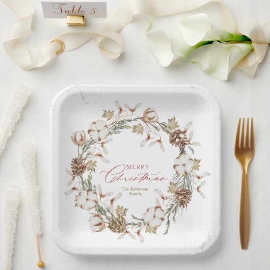 Minimalistischer Weihnachtskranz Pappteller (Hochzeit)