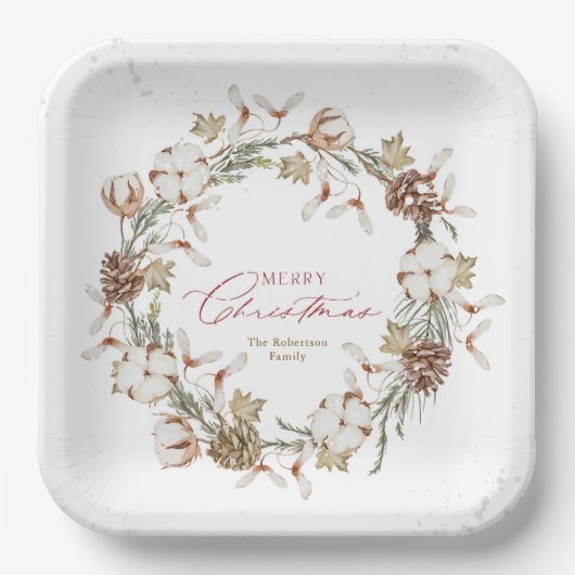 Minimalistischer Weihnachtskranz Pappteller (Vorderseite)