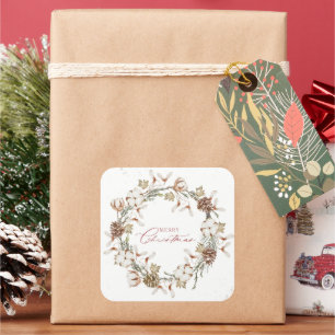 Minimalistischer Weihnachtskranz Quadratischer Aufkleber