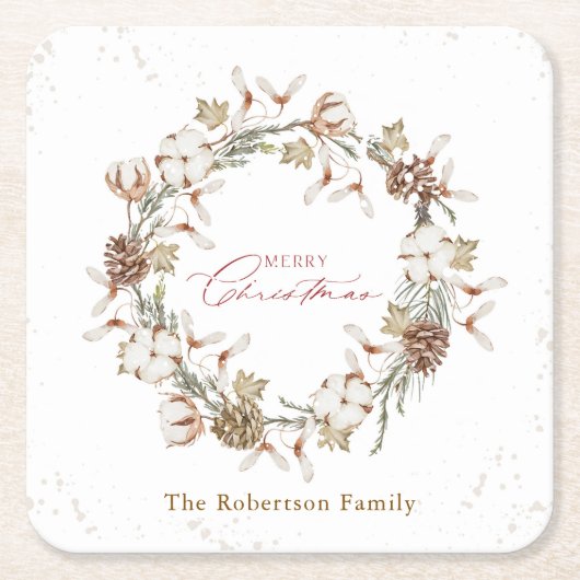 Minimalistischer Weihnachtskranz Rechteckiger Pappuntersetzer (Vorderseite)
