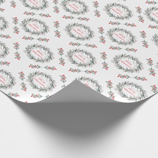 Minimalistischer Weihnachtskranz und Lichter Geschenkpapier (Ecke)