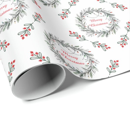 Minimalistischer Weihnachtskranz und Lichter Geschenkpapier (Rolleneckpunkt)