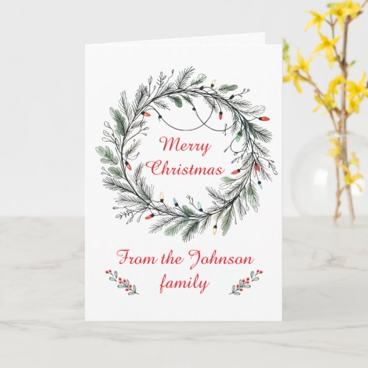 Minimalistischer Weihnachtskranz und Lichter Karte (Gelbe Blume)